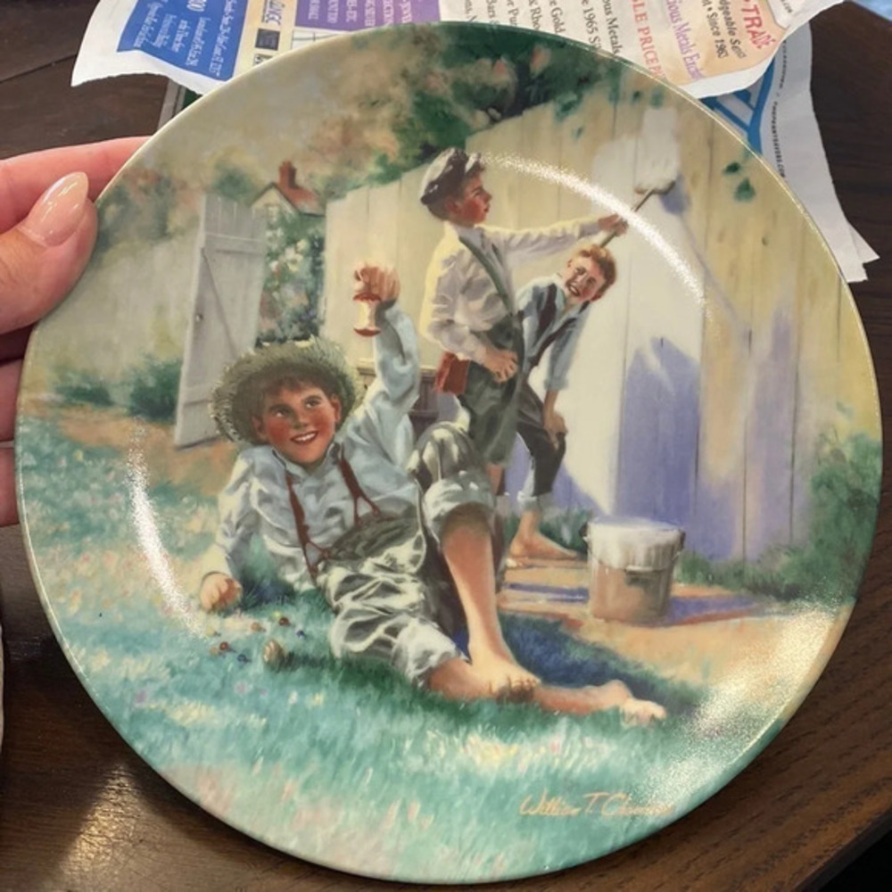 Vintage 80s Knowles Collectors Plate Tom Sawyer WhiteWashing The Fence